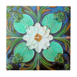 Carreau Grenouilles Art nouveau et tapis de lys Azulejos v