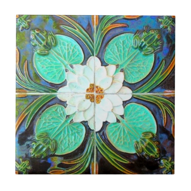 Carreau Grenouilles Art nouveau et tapis de lys Azulejos v (Devant)