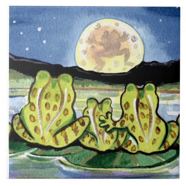 Carreau Grenouilles Lune Family Night Pond 6" Tile Trivet (Devant)