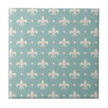 Carreau Grey Fleur De Lis motif sur arrière - plan turquoi<br><div class="desc">Motif sans couture élégante avec Fleur De Lis et décoration de points en forme de rhombus en couleur argent sur arrière - plan turquoise pour tous ceux qui aiment le design de luxe élégant.</div>