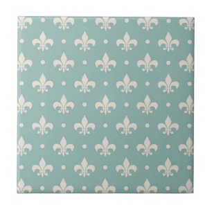 Carreau Grey Fleur De Lis motif sur arrière - plan turquoi