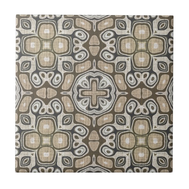 Carreau Grey Taupe Ochre Brown Beige Ethnic Tribu Art (Devant)
