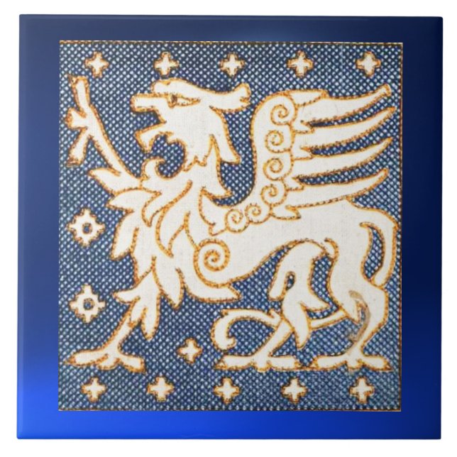 CARREAU GRIFFIN D'IMAGINAIRE BLANC EN BLEU (Devant)