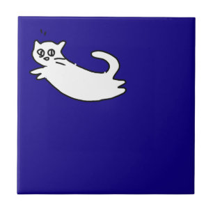 Carreau Griffonnage de chat de Cute&Funny sur le bleu