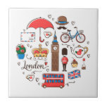 Carreau Griffonnages de Londres<br><div class="desc">Les symboles de cette Londres de caractéristiques de conception placés dans un cercle forment sur un arrière - plan blanc.</div>