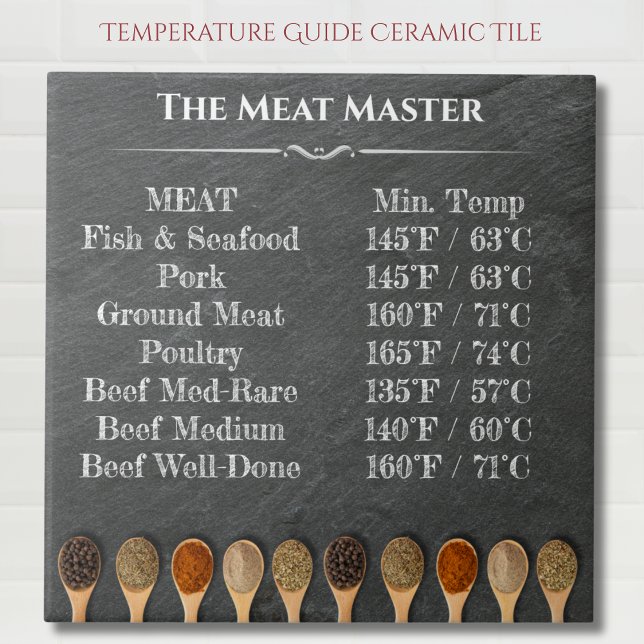 Carreau Grill Master's Temperature Chart Carrelage en céra (Grill Master's Temperature Chart Ceramic Tile)