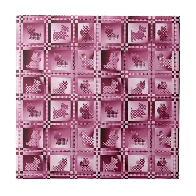Carreau Grille de chiots écossais à motifs (Devant)