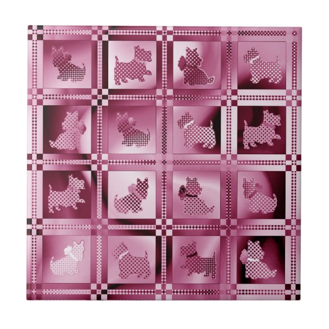 Carreau Grille de chiots écossais à motifs (Devant)