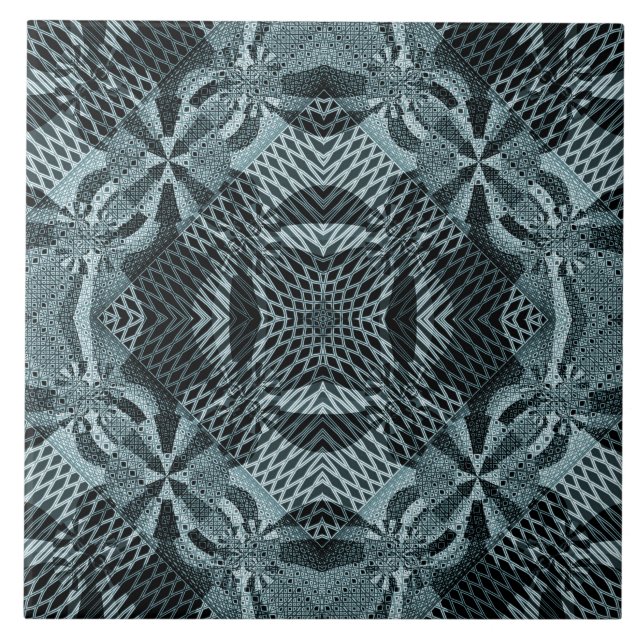 Carreau Grille fractale moderne Bleu floral Beauté (Devant)