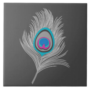 Carreau Gris argenté / Gris Peacock plumes sur Graphite