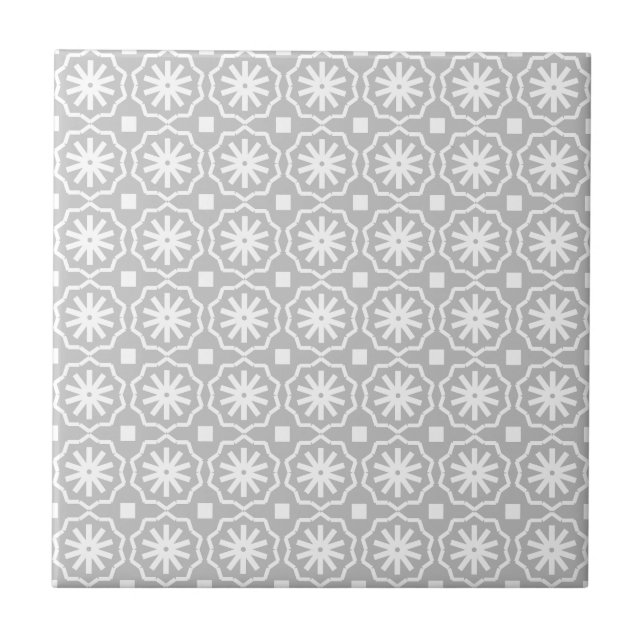 Carreau Gris blanc moderne géométrique motif floral (Devant)