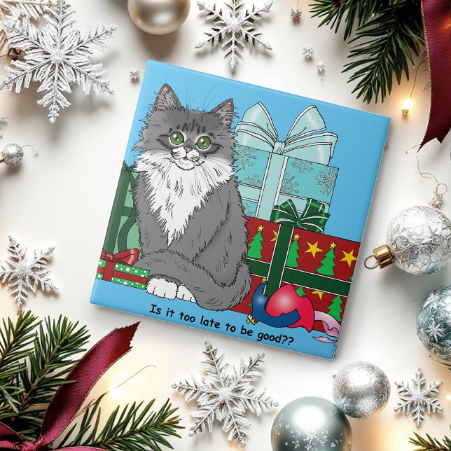 Carreau Gris blanc Noël Kitten (Créateur téléchargé)
