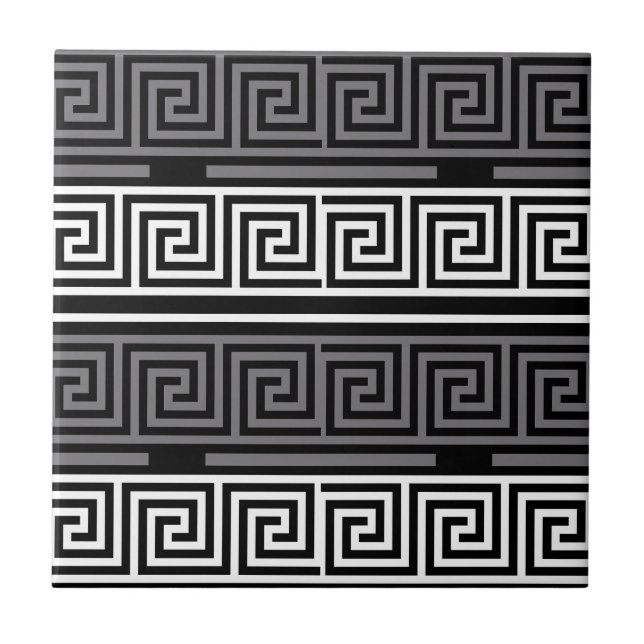 Carreau Gris Blanc Noir Clé grecque Fret Motif Design (Devant)