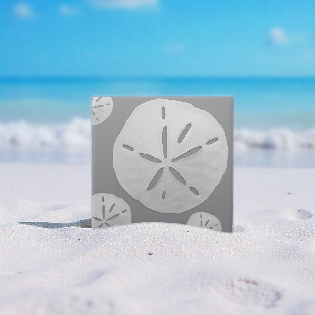 Carreau Gris clair et blanc Dollar de sable de plage tropi (Créateur téléchargé)