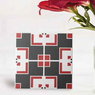 Carreau Gris foncé Blanc et rouge Mosaïque géométrique mod