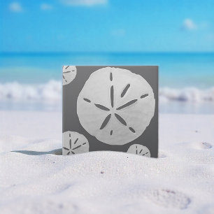 Carreau Gris foncé et dollar de sable de plage tropical bl