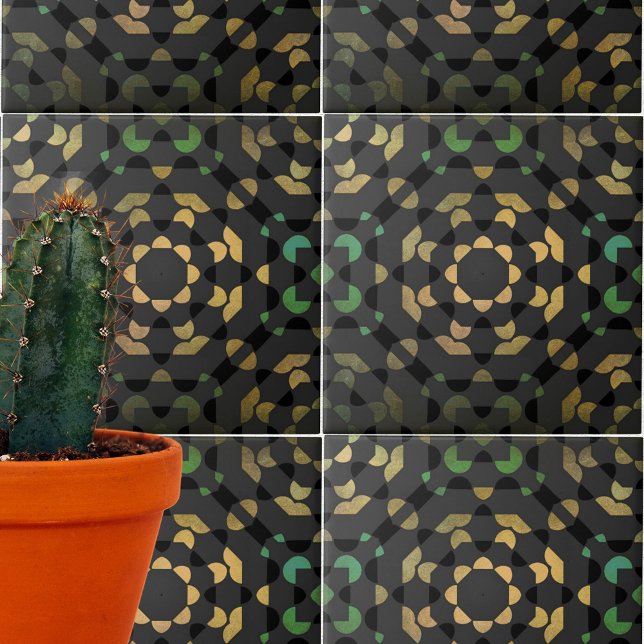 Carreau Gris foncé Vert Jaune Marocain Mosaïque géométriqu (Créateur téléchargé)