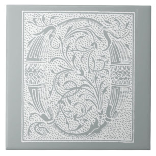 Carreau Gris gris "O " de la lettre O d'initiales vintages