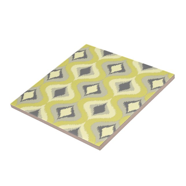 Carreau Gris Jaune vert ocre Retro Ikat gouttes Motif (Côté)