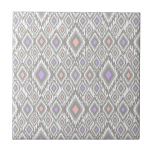 Carreau Gris, lilas, corail, diamants sur le blanc