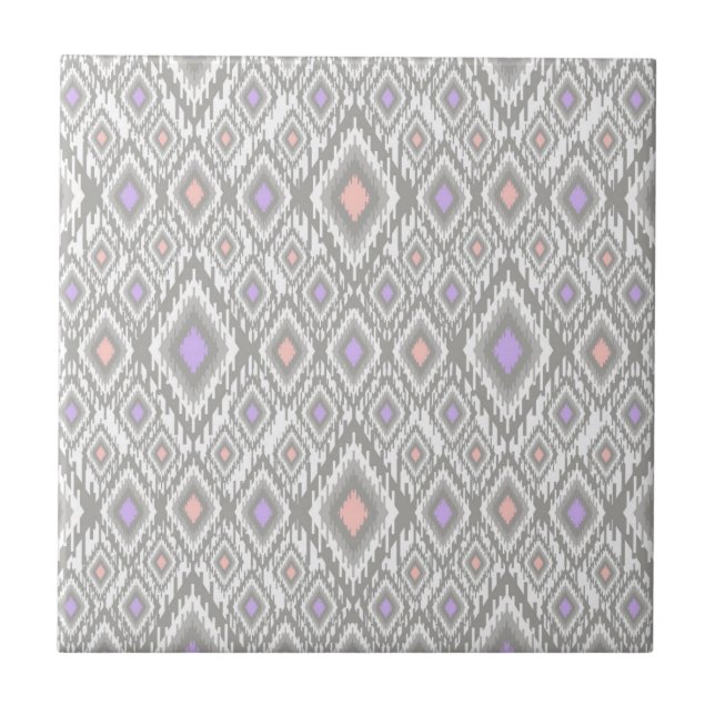 Carreau Gris, lilas, corail, diamants sur le blanc (Devant)