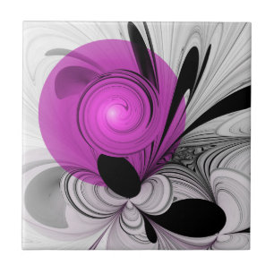 Carreau Gris Noir Abstrait Avec Art Fractal Magenta
