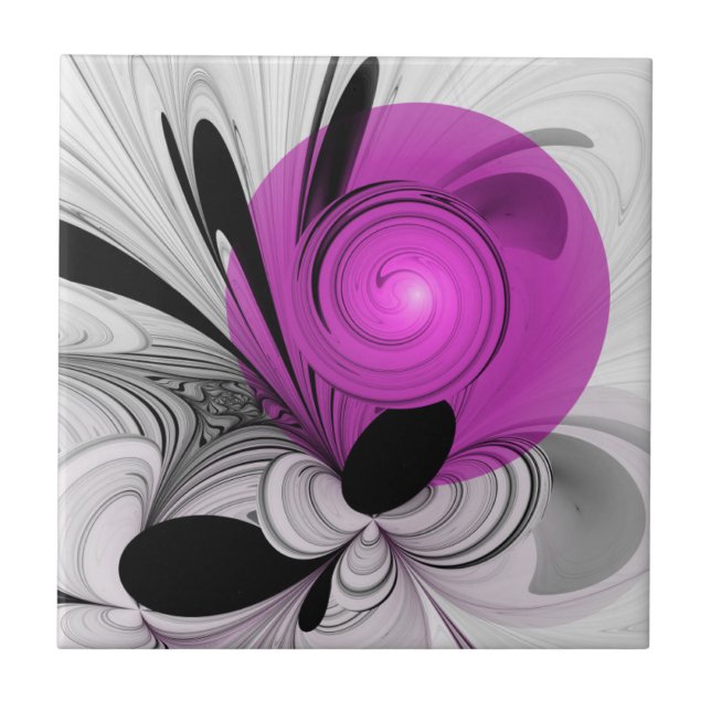 Carreau Gris Noir Abstrait Avec Art Fractal Magenta (Devant)