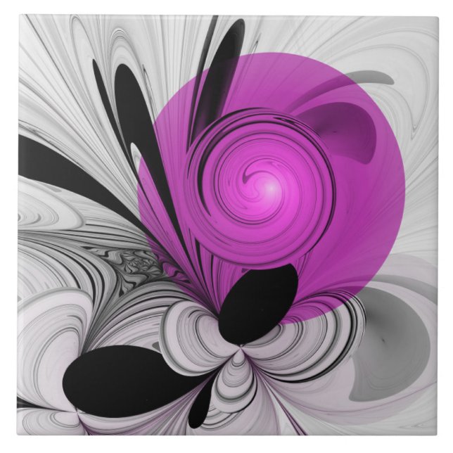 Carreau Gris Noir Abstrait Avec Art Fractal Magenta (Devant)