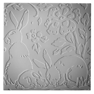 Carreau Gris Ombre Lapin Bois Embossés Nature Florale