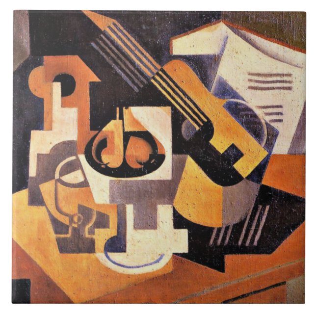 Carreau Gris - Plat de guitare et de fruits sur une table (Devant)
