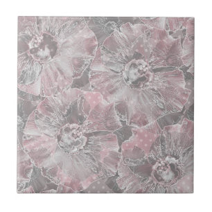 Carreau Gris rose, grandes fleurs design