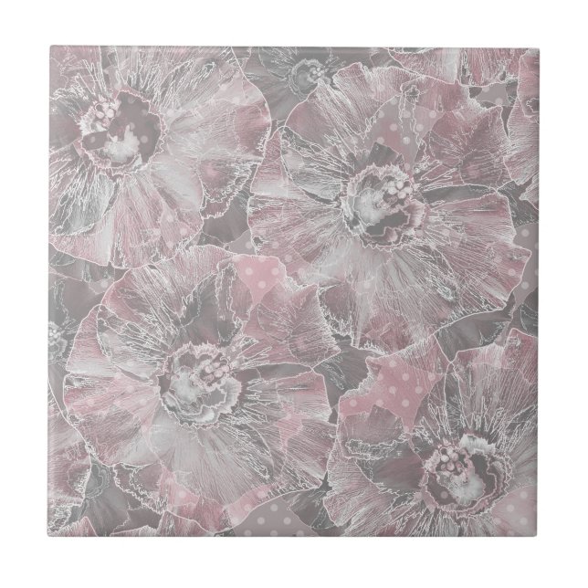 Carreau Gris rose, grandes fleurs design (Devant)