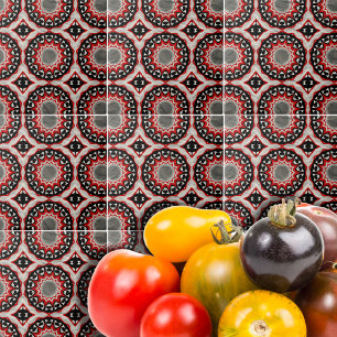 Carreau Gris rouge noir Mosaïque ethnique Motif géométriqu
