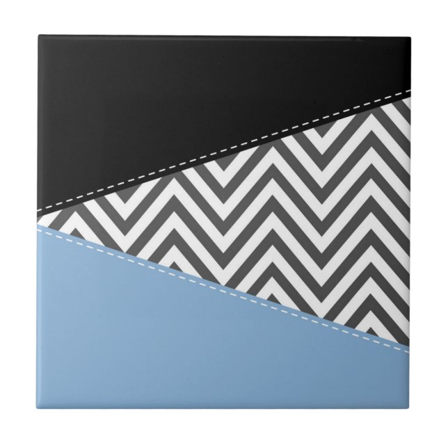 Carreau Gris Zigzag, Gris Chevron, Motif Zigzag, Bleu (Devant)