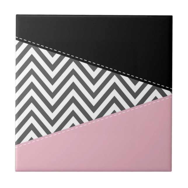 Carreau Gris Zigzag, Gris Chevron, Motif Zigzag, Rose (Devant)
