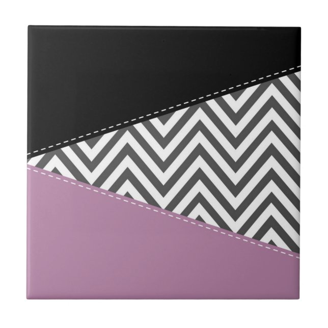 Carreau Gris Zigzag, Gris Chevron, Motif Zigzag, Violet (Devant)