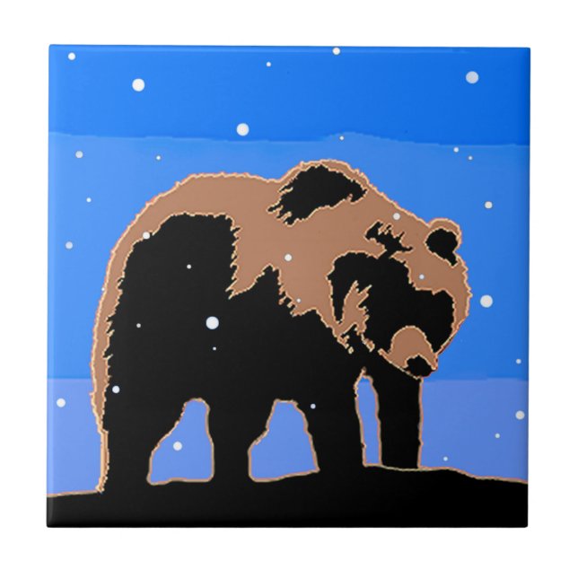 Carreau Grizzly Bear en hiver - Art original de la faune (Devant)