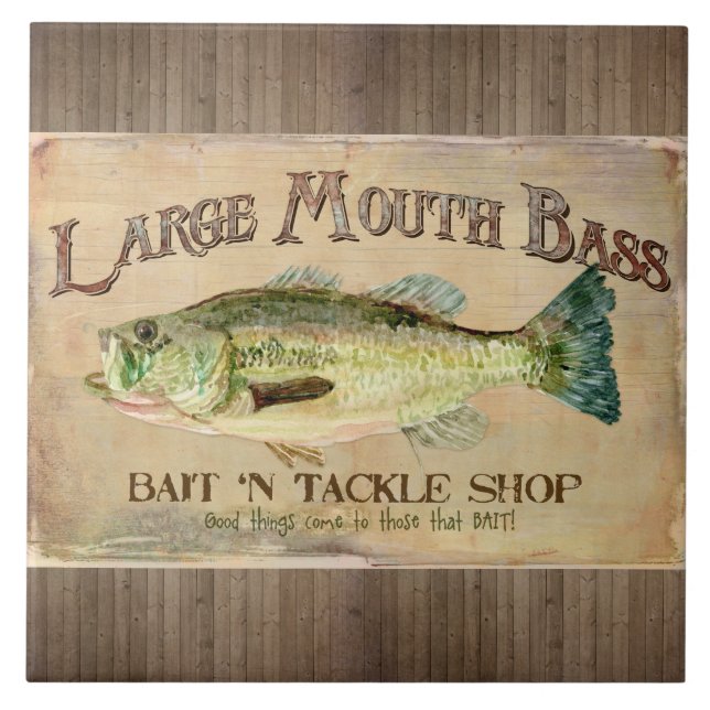 Carreau Gros achigan à bouche Pêcheur Cabine planches en b (Devant)