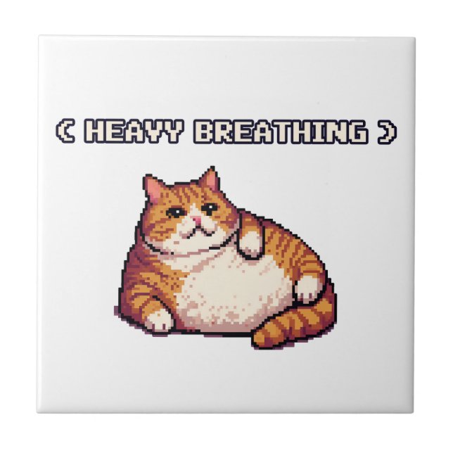 Carreau Grosse respiration grasse mème de chat pixel art (Devant)