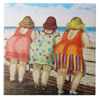 Carreau Grosses filles basées vintages à la plage