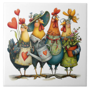 Carreau Groupe de coqs