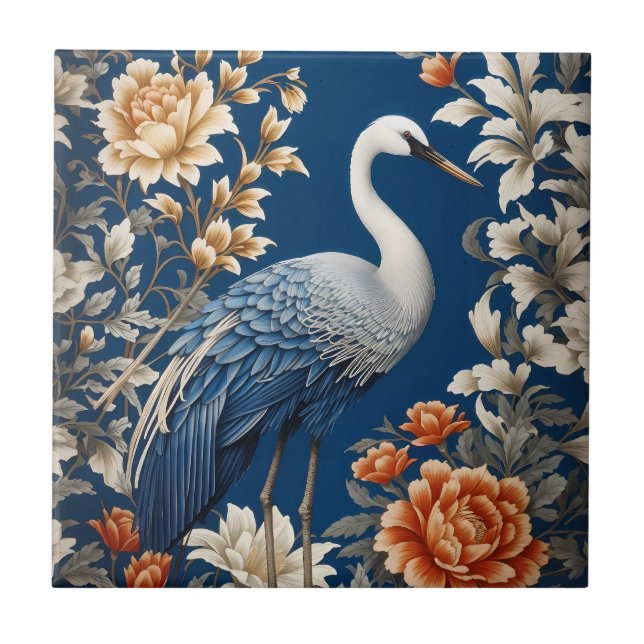 Carreau Grue Bleue Élégante William Morris Inspiré (Devant)