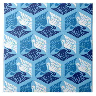 Carreau Grues japonaises, marine, blanche et bleu clair 