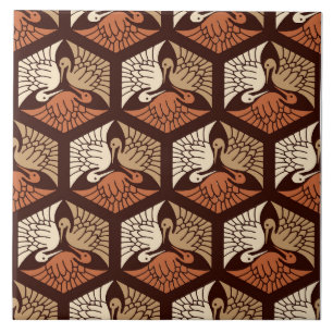 Carreau Grues japonaises, Tan, Rouille & Chocolat Brown