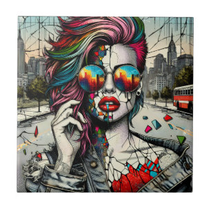 Carreau Grunge Art   Femme fracturée Abstraite