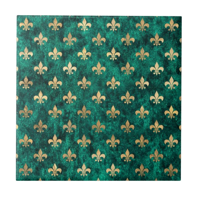 Carreau Grunge Green Velvet Fleur De Lis Mardi Gras (Devant)