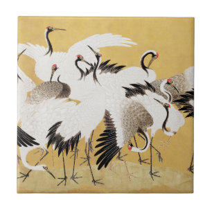 Carreau Grupe de grues japonaises Vintage Oiseau Riche Cla