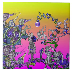 CARREAU GUERRE BESTIAIRE MÉDIÉVALE, CHEVALIERS, ESPACES GÉ