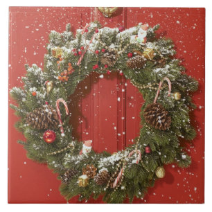 Carreau Guirlande de Noël accrochant sur une porte