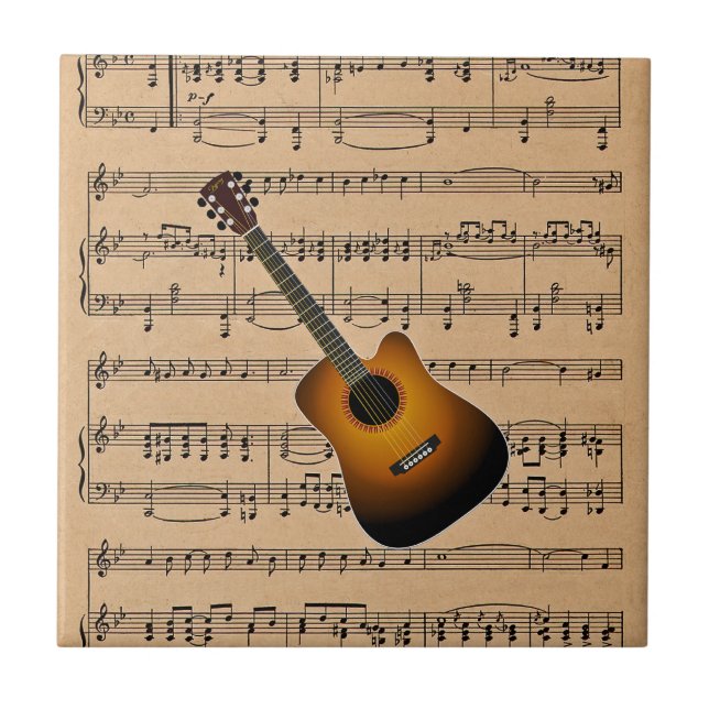 Carreau Guitare acoustique avec Arrière - plan de partitio (Devant)